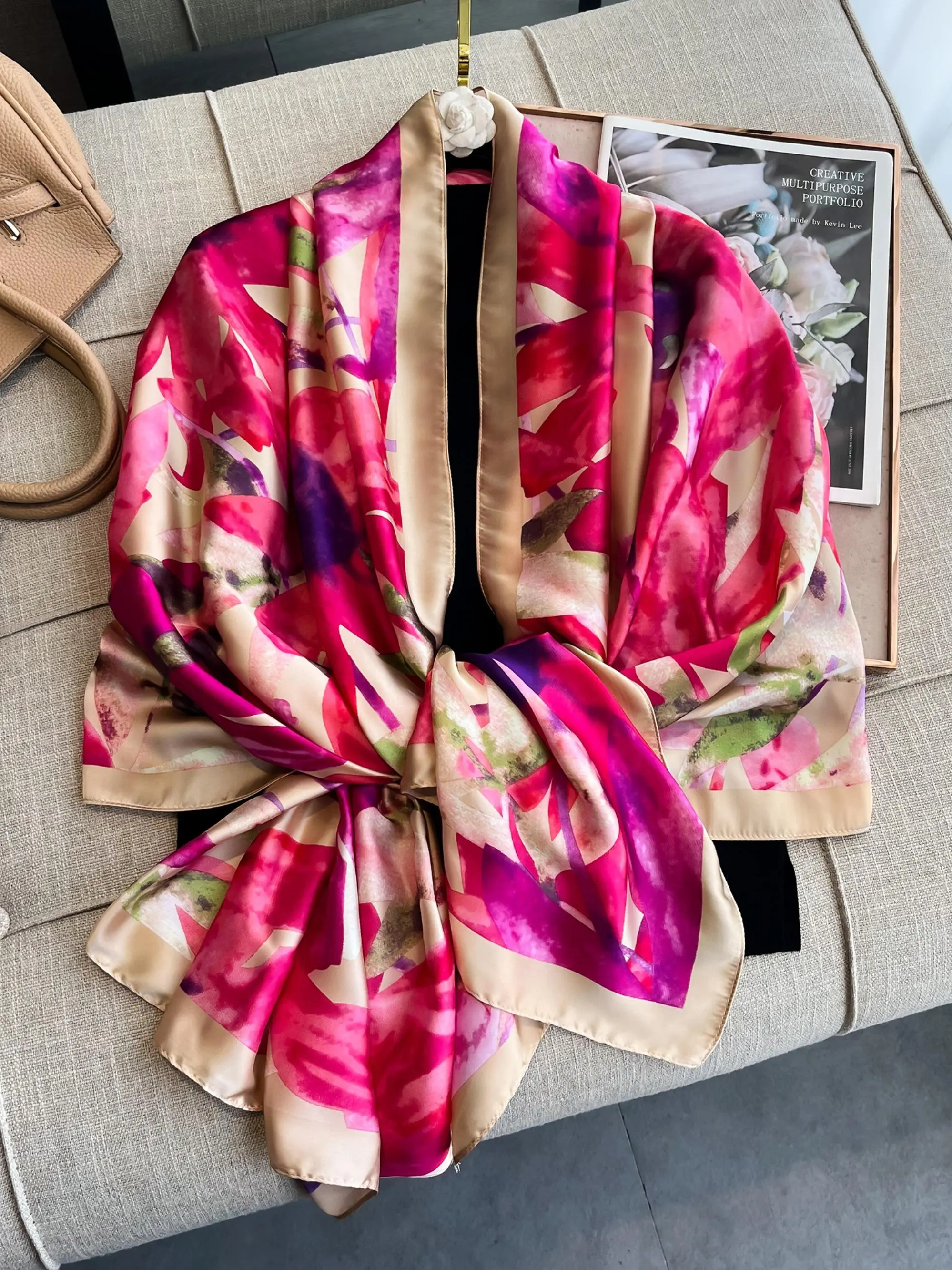Women's Floral Print Silk Scarf, Fashionable Soft Lightweight Shawl for Daily Wear, Casual Versatile Scarf for Women