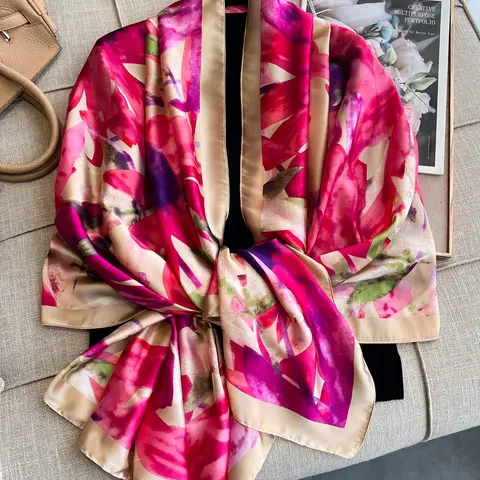 Women's Floral Print Silk Scarf, Fashionable Soft Lightweight Shawl for Daily Wear, Casual Versatile Scarf for Women, Fashion Shawl Wrap