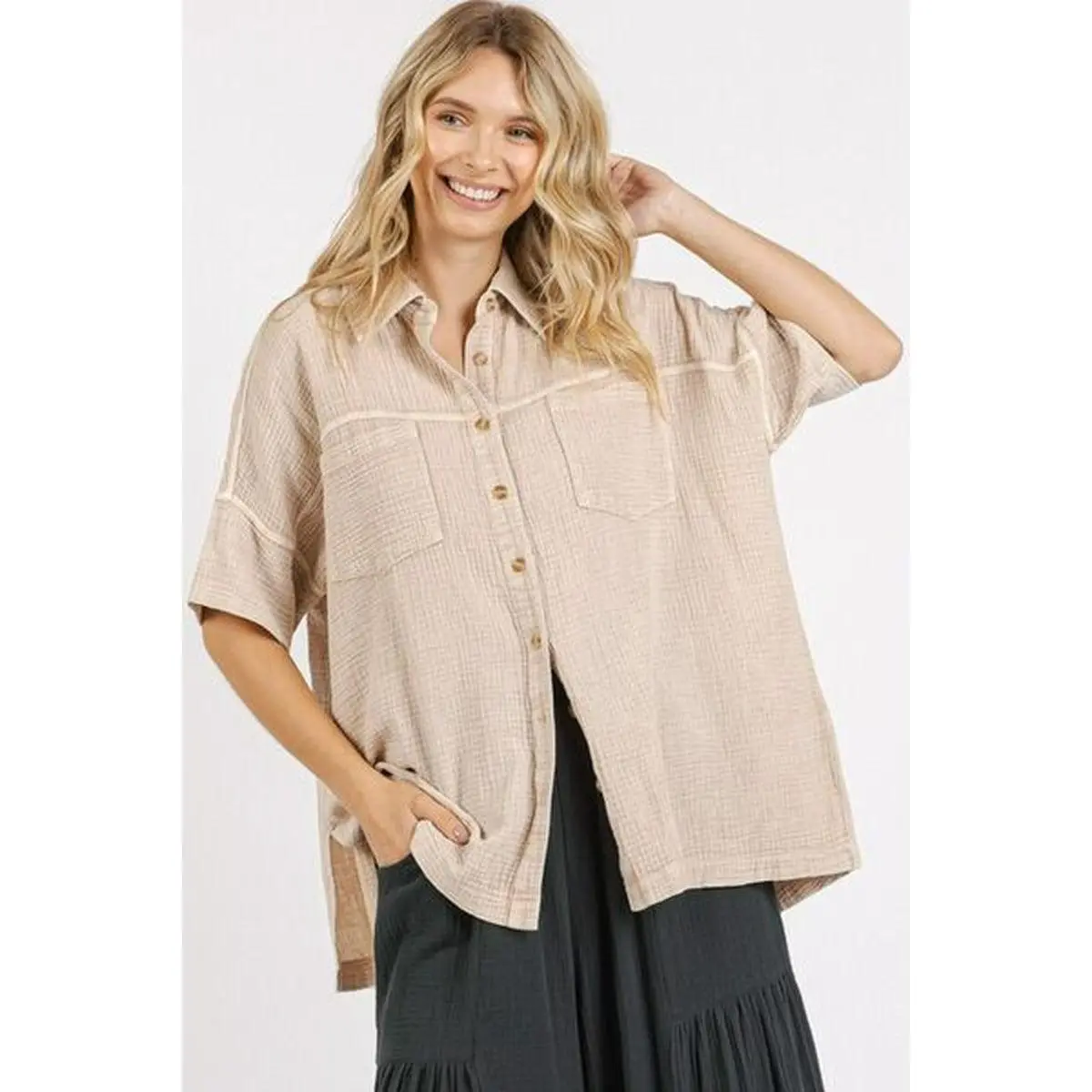 Mittoshop Mineral Wash Gauze Oversized Short Sleeve Shirt