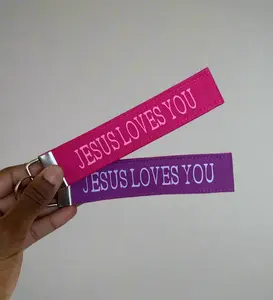 Jesus Loves You Canvas Keychain Wristlet, Christian Inspirational Key Fob