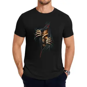 Mens 3D Skeleton Skull Graphic Short Sleeve T-shirt for Casual Summer Wear in Stretchy Polyester with Mix Color Outdoor Design