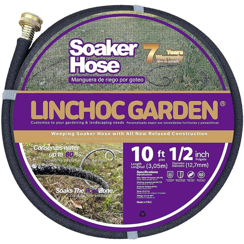 LICNCHOC GARDEN Soaker Hose 10ft,1/2 INCH Flexible Durable Garden Hose for Efficient Watering, Leak-Proof Design 100% Recycled Rubber,Ideal for Lawns,Gardens & Flower Beds
