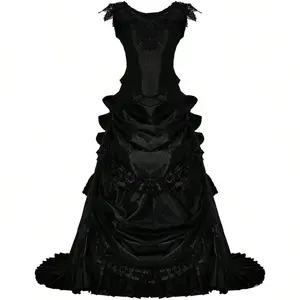 Victorian Gothic Ball Gown - Elegant Bustle Wedding Dress with Steampunk Ball Gowns Black