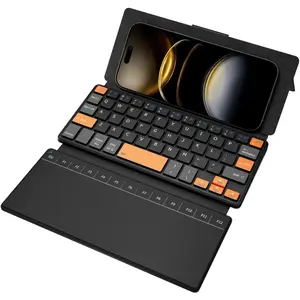 Travel Keyboard with Touchpad, Universal Compact Keyboard with Large Trackpad & Any-Angle Stand for Android/iOS/Windows, Dual-Device  Keypad for Phones/Galaxy Z Fold/iPad mini
