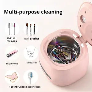 BQAN 2 in 1 Nail Tool Cleaning Machine, 3 Timers Mode for Nail Drill Bits, Nail Art Brush, Nail Clipper, Jewelry Cleaning, Salon & Home Use, Pink,White