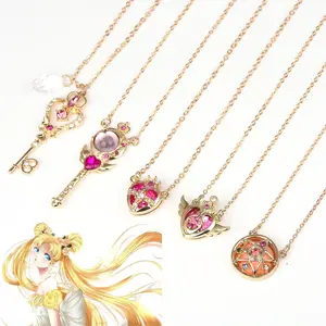 Anime Cute Moon Tsukino Usagi Necklace for Women Girl Cartoon Enamel Magic Necklace Aino Minako Cosplay Jewelry Gifts