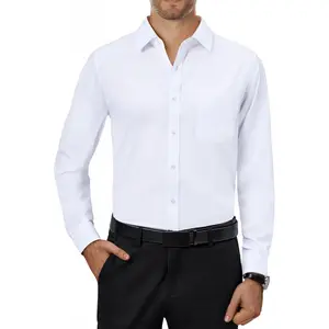 Mens Dress Shirts 4-Way Stretch Long Sleeve Collared Casual Solid Wedding Dating Button Down Shirt