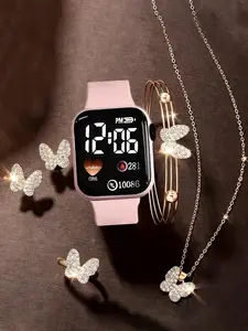 Girls' & Women's LED Digital Electronic Watch, Cute Watch with Butterfly Bracelet For Party, Suitable for Daily Life Travel Vacation Homecoming Party Couple Graduation Season Gift for Women Watch Set, Quartz Watches
