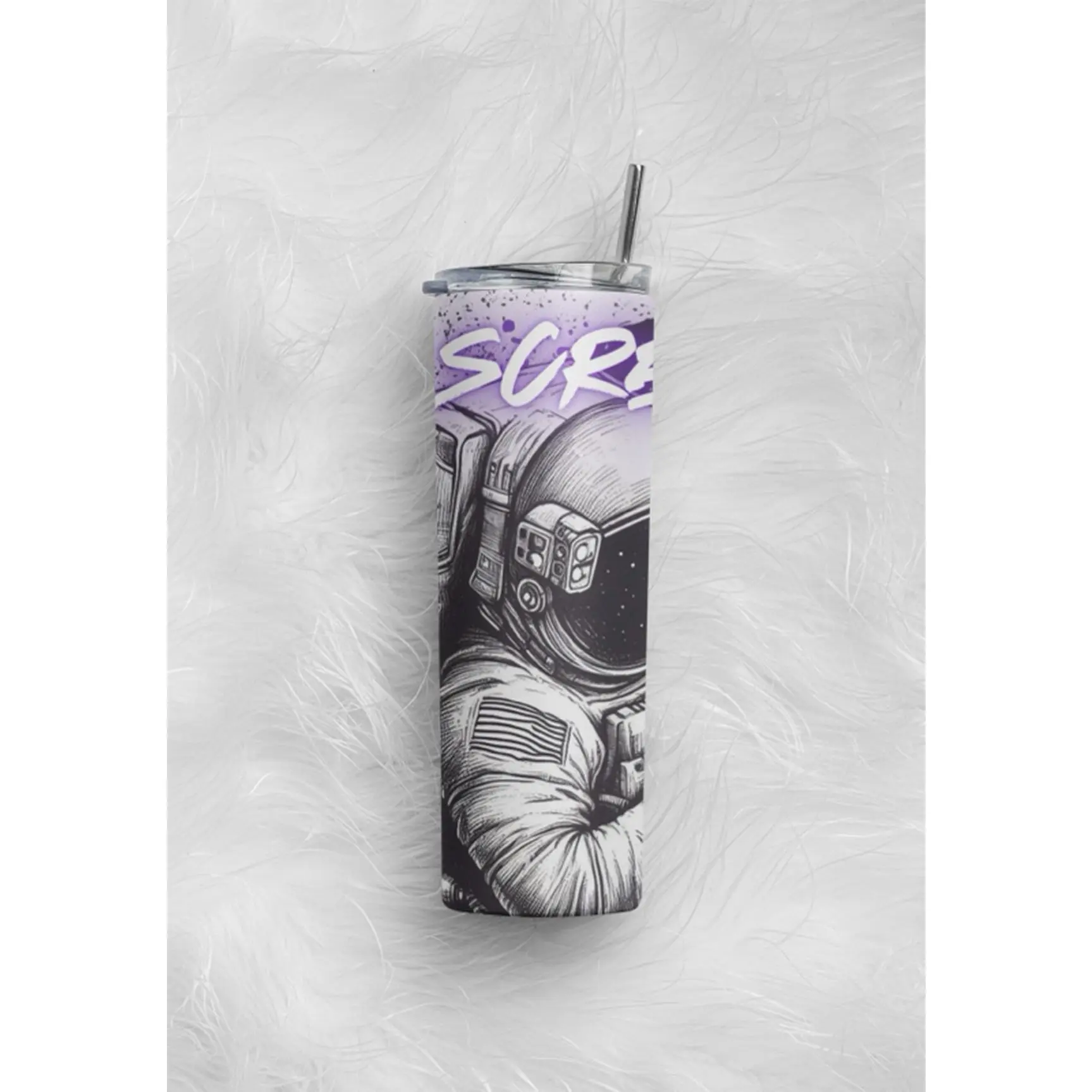 Houston Screwston Tumbler with Astronaut Design and Purple Accents
