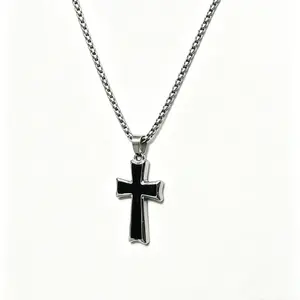 Solid Border Black Cross Square Box Link Chain NecklaceLightweight All-Day Comfort Fit | Must-Have Staple for Festival, Club & Casual Indie Looks!