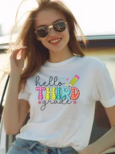 Hello Third Grade T-Shirt - Cute Back-to-School Tee with Colorful Pencil Design - Teacher Team Tee
