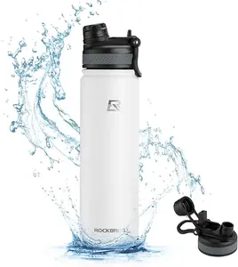 ROCKBROS Insulated Water Bottle with Straw, Stainless Steel Sports Water Cup Flask Leak Proof with Handle Keep Warm and Cold for Hiking, Cycling, Bike Travel, School Sports, Gym