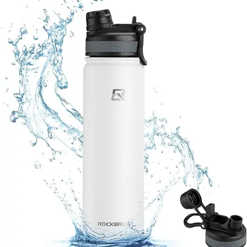 ROCkBROS 40oz Classic Insulated Food Grade Stainless Steel Water Bottle - Silicone Flip Straw Lid, Leak-Proof Design, Handle, Fruit Containers, Portable Insulation Flask for Cycling, Hiking, Indoor Use