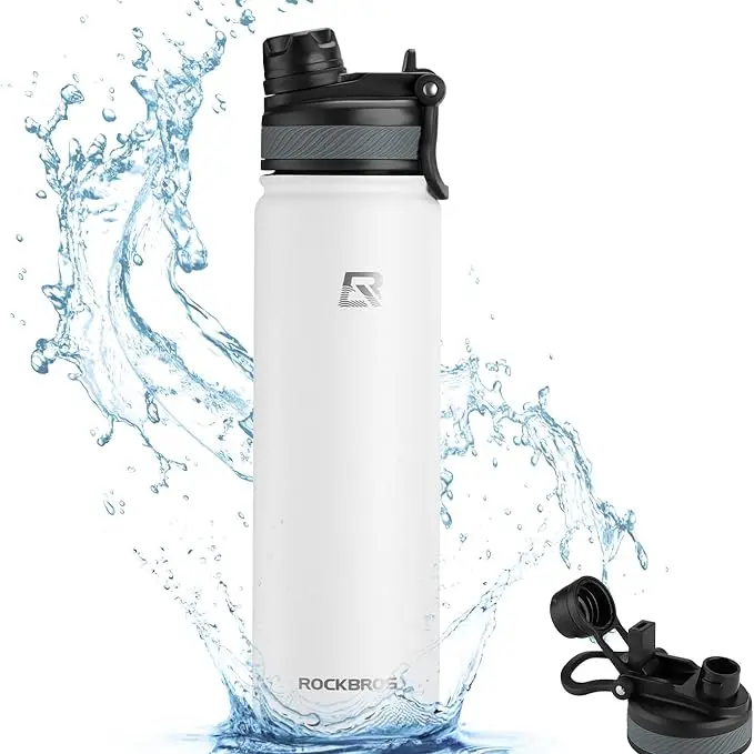ROCkBROS 40oz Classic Insulated Food Grade Stainless Steel Water Bottle - Silicone Flip Straw Lid, Leak-Proof Design, Handle, Fruit Containers, Portable Insulation Flask for Cycling, Hiking, Indoor Use