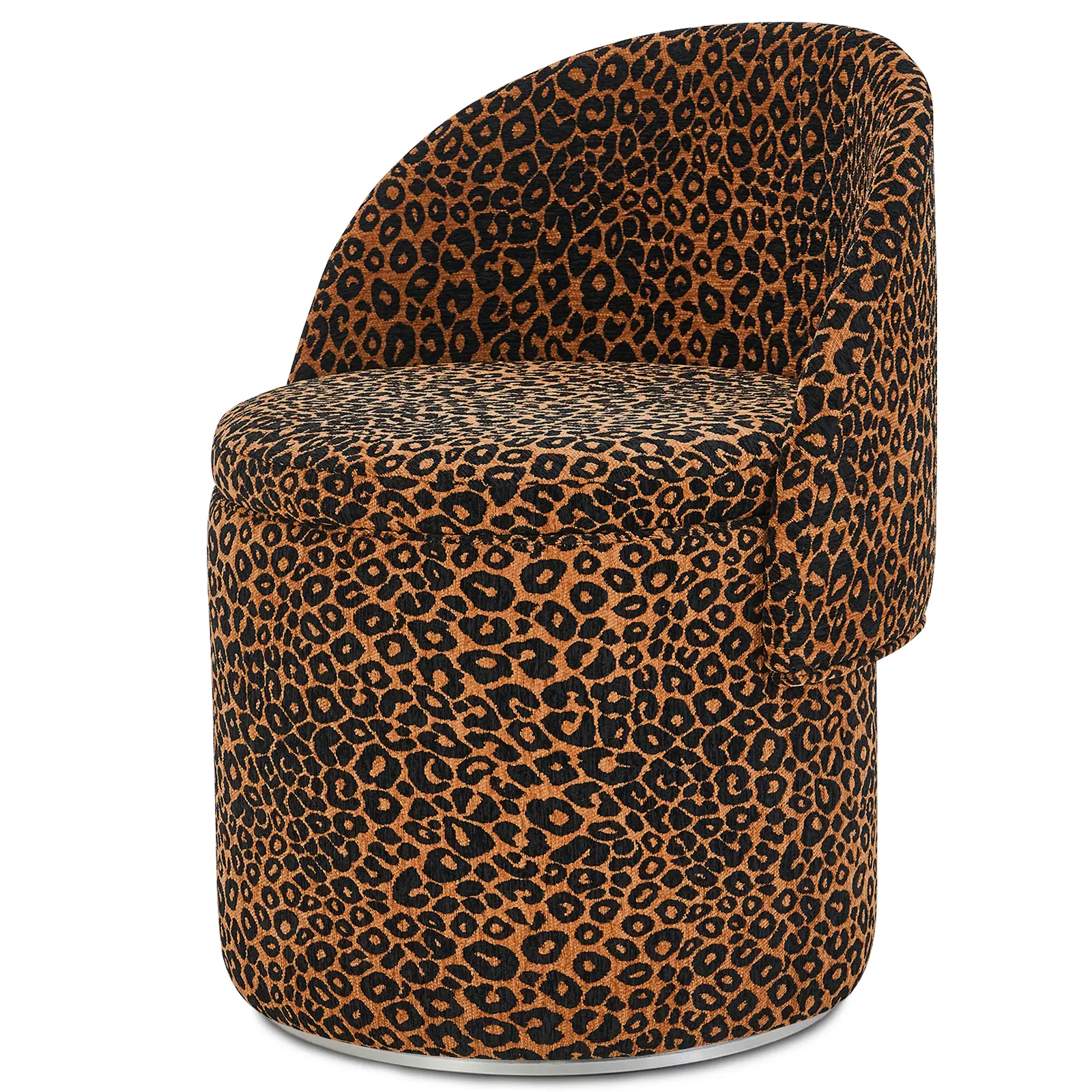 Leopard Print Velvet 360° Swivel Storage Accent Chair, Round Upholstered Barrel Chair with Foldable Backrest, Multifunctional Hidden Storage Ottoman for Living Room Bedroom