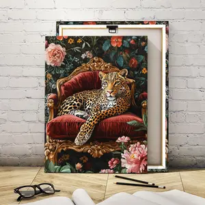 Wooden Framed Canvas Painting, Leopard Pattern Decorative Painting, Modern Art for Home Living Room Bedroom Office Decoration, Hanging Wall Art, Ornaments