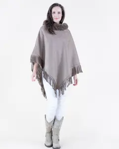 Original USA Women's Faux Suede Poncho - Fringe-Trimmed, Cozy Cowl Neck, Western-Inspired Tassel Embellishments - Fall Winter Outerwear