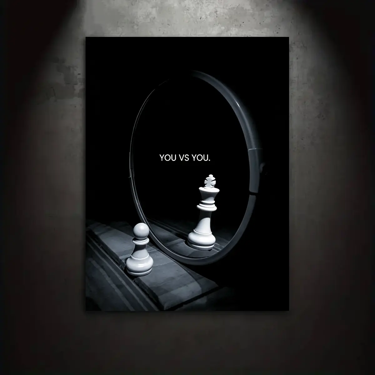 “You vs. You” chess motivational 2D flat canvas wall art, inspirational quote poster wall decor, modern room ornament and wall decoration, nice print gift for Christmas, birthdays, housewarmings, and holidays, indoor wall art for office, bedroom, and entr