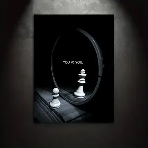 “You vs. You” chess motivational 2D flat canvas wall art, inspirational quote poster wall decor, modern room ornament and wall decoration, nice print gift for Christmas, birthdays, housewarmings, and holidays, indoor wall art for office, bedroom, and entr