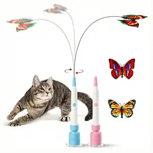 The 2026 Charging Power Electric Interactive Cat Wand Toy features rotating butterflies and suction cups.It has a self-play mode and a handheld mode, and is suitable for indoor cats.toys, Rechargeable  Interactive Cat Teaser Toy,cat enrichment toy
