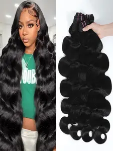 12A Raw Human Hair Bundles Body Wave  Unprocessed Brazilian Virgin Hair 4 Bundles Human Hair Extensions Quick Weave No Tangle Shedding Silky Soft Natural Black