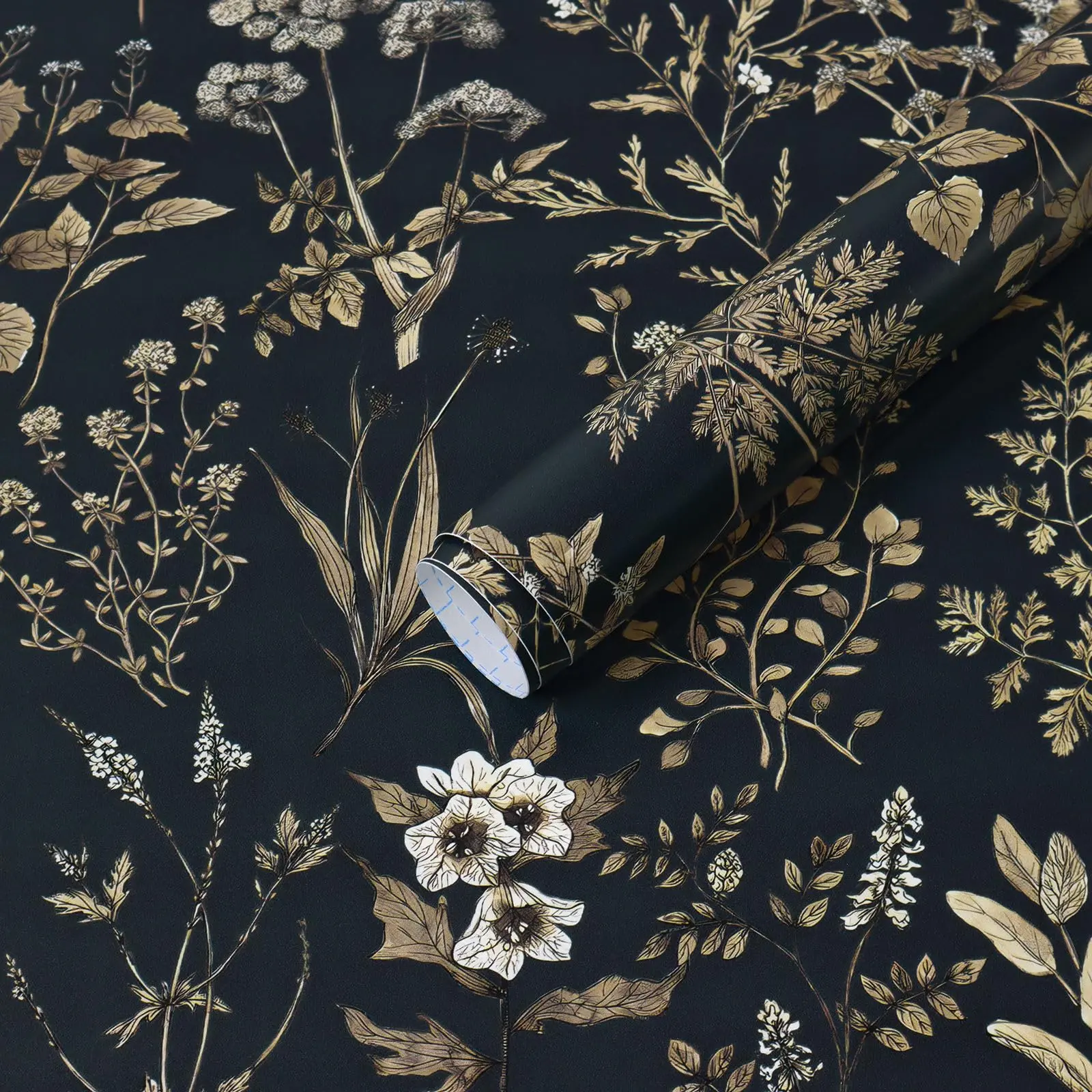 78.7"x17.3" Vintage Wallpaper Boho Floral Peel And Stick Dark Black Contact Paper Flower Removable Wall Renter Friendly On Kitchen Bathroom Self Adhesive Vinyl