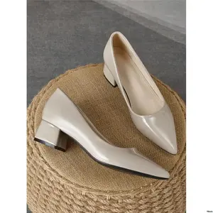 - ChunkyGreenPumps Women sPointedFauxStoneTextureRedHighHeels NavyBlueLow CutCausalShoesForAutumn