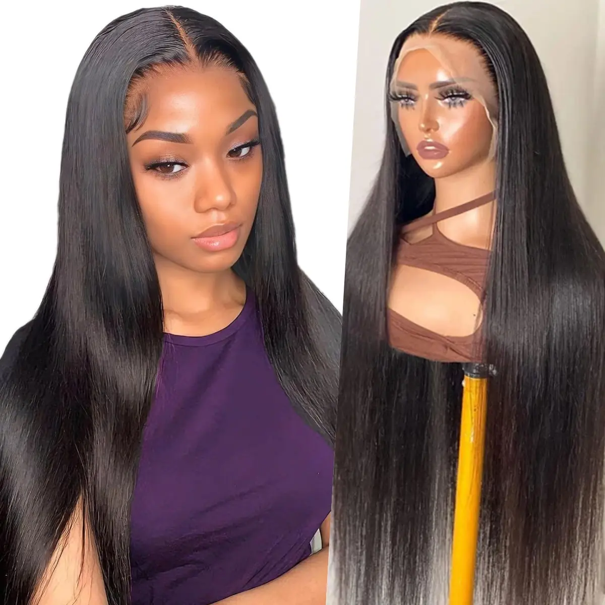 [LIVE] Natural Straight Human Hair Wig for Women, 13x4 HD Lace Front, Pre-Plucked Natural Hairline, Natural Black / 4/27 Highlight / 99J Burgundy, Soft Silky Straight Wig, 20-30 Inch