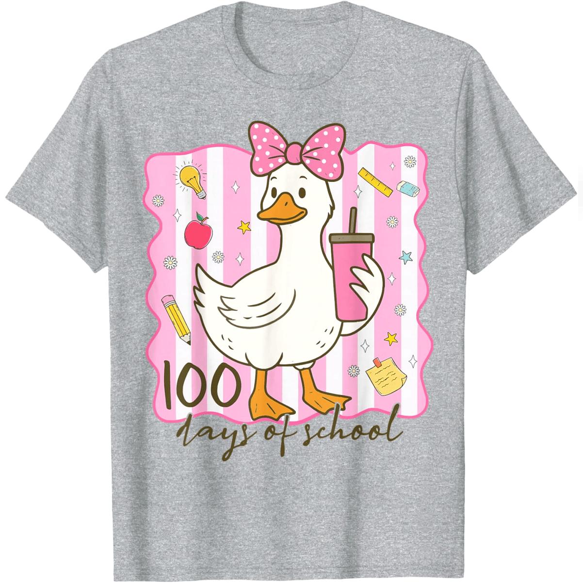 100 Days Of School Goose Bow 100th Day Of School Girls T-Shirt Comfy Everyday T-Shirt 100 Days Of School Goose Bow 100th Day Of School Girls T-Shirt Comfy Everyday T-Shirt