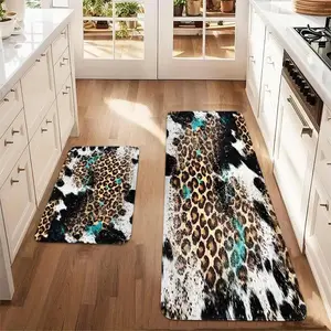 Leopard Print Kitchen Rugs, Animal Print Rug, 2 Counts/set Non-slip Kitchen Mat, Rectangle Home Decor Floor Mat for Home Kitchen Living Room Bedroom