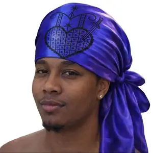 Mouchwa Èzili Dandò Midnight Blue Satin 90cm*90cm Headscarf with Purple Satin Inspired by Haitian Vodou for Summer