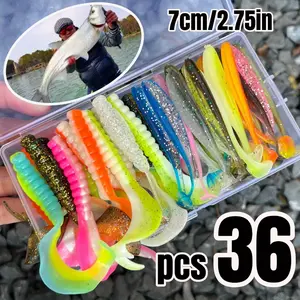 36pcs mixed color imitation bait, mixed color curly tail soft fishing lures, for saltwater, freshwater, lure fishing, outdoor fishing, Topwater Lure