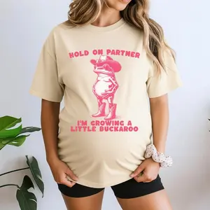 Hold On Partner I’m Growing A Little Buckaroo Shirt – Funny Pregnancy Announcement Tee