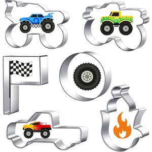 6 Pieces Truck Cookie Cutters For Truck Party Favors, Vintage Cookie Cutter Metal Mold For Kids Birthday Game Gift For Home Baking Biscuit Party Supplies For Kitchen