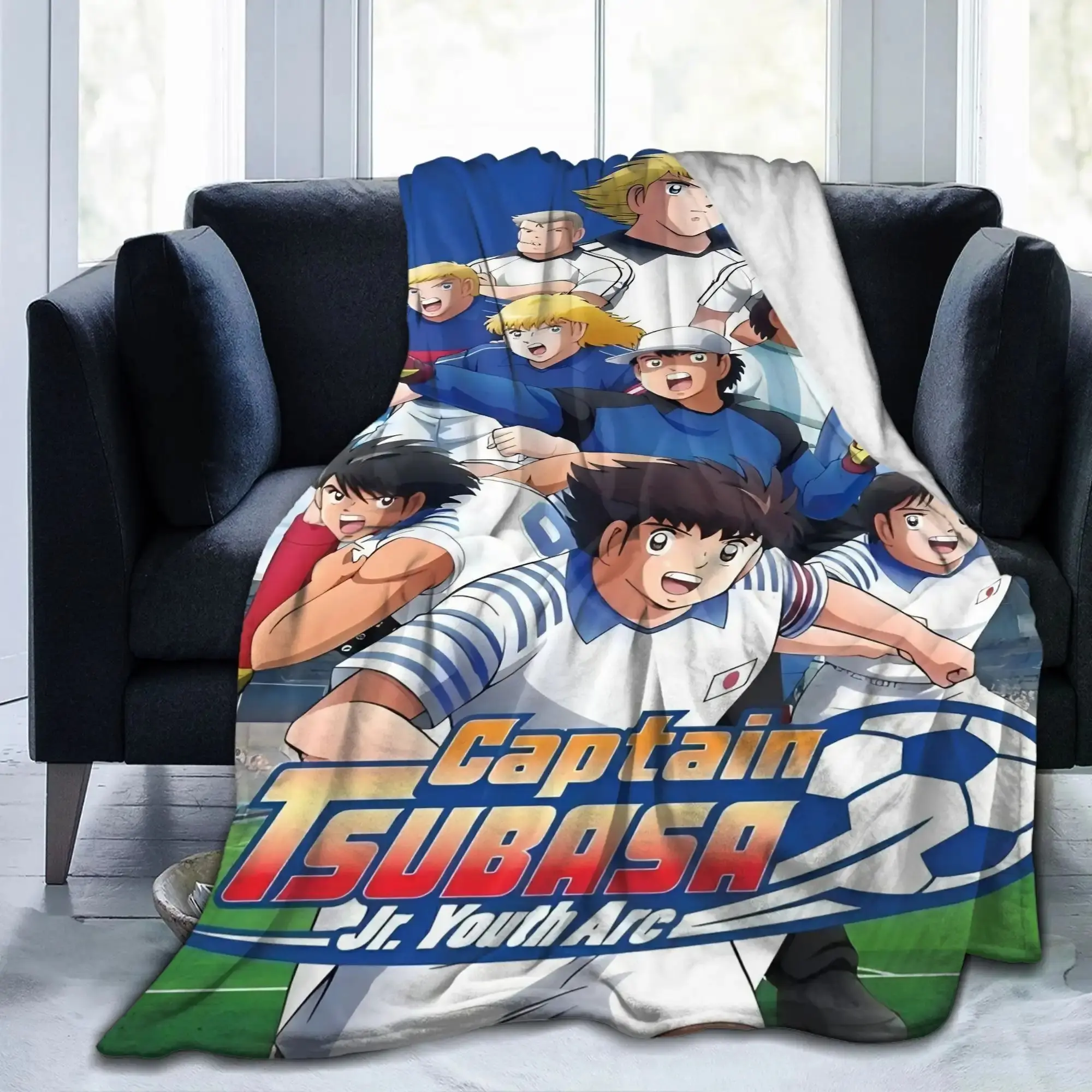 Soft Retro Captain Tsubasa Anime Print Flannel Throw Blanket - 50x40in All-Season Blanket for Sofa, Living Room