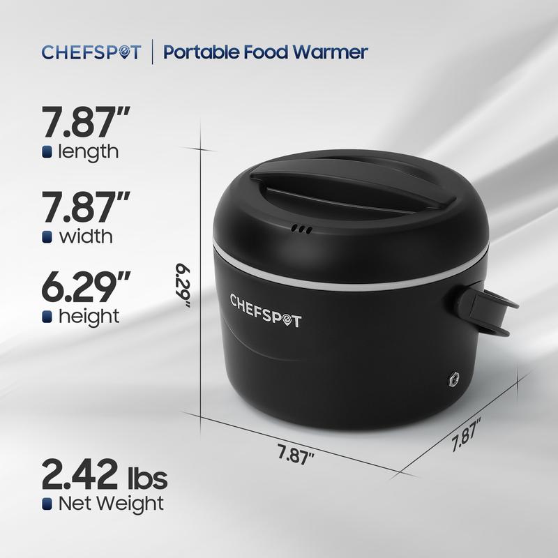 CHEFSPOT 37oz Electric Lunch Box Portable Food Warmer for Car & Home 12V/110V Heated Lunch Box with Stainless Steel Container Leak-Proof BPA-Free Includes Bag & Utensils