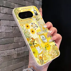 Rounded Edge Phone Case for Google Pixel 10 9 XL 8 7 Pro A  Sunny Floral Bliss Pattern Shockproof Liquid Silicone TPU Bumper Drop Protection Cover Smartphone Casing