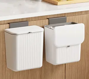 2.4 Gallon Kitchen Compost Bin for Counter Top or Under Sink, Hanging Small Kitchen Trash Can with Lid, Wall Mounted Waste Basket Bin Garbage Can for Bathroom (White)