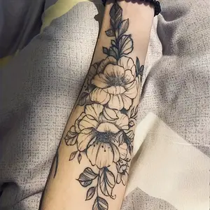 6 Large Herbal Tattoo Stickers, Containing 1 Floral Element and 5 Random Styles, Lasting for 7-15 Days, Waterproof and Anti-Friction, Realistic Effect, Suitable for People Who Don't Want Tattoo Pain