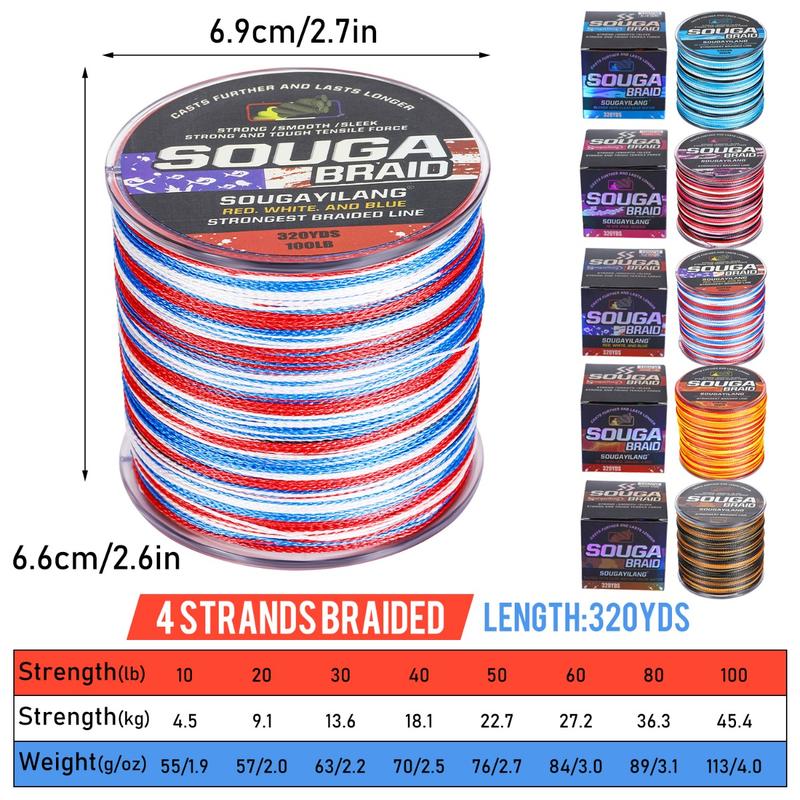 Sougayilang Fishing Line 300M/328YDS 6 Color Braided Fishing Lines  4-Strands 8-Strands PE Spinning Fishing Reel Braided Line