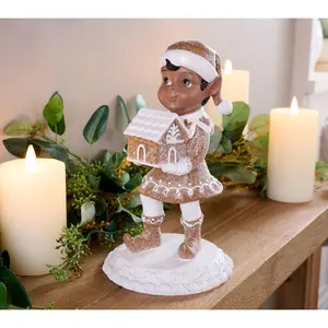 10" Gingerbread Lace Elf with House by Valerie