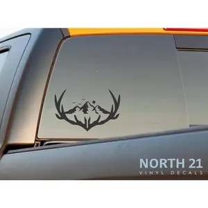 Hunting Deer Antlers Truck Decal, Outdoors Car Decal, Adventurer Decals, Sportsman Car Decal, Car Truck Stickers, Mountain Hunting Decals