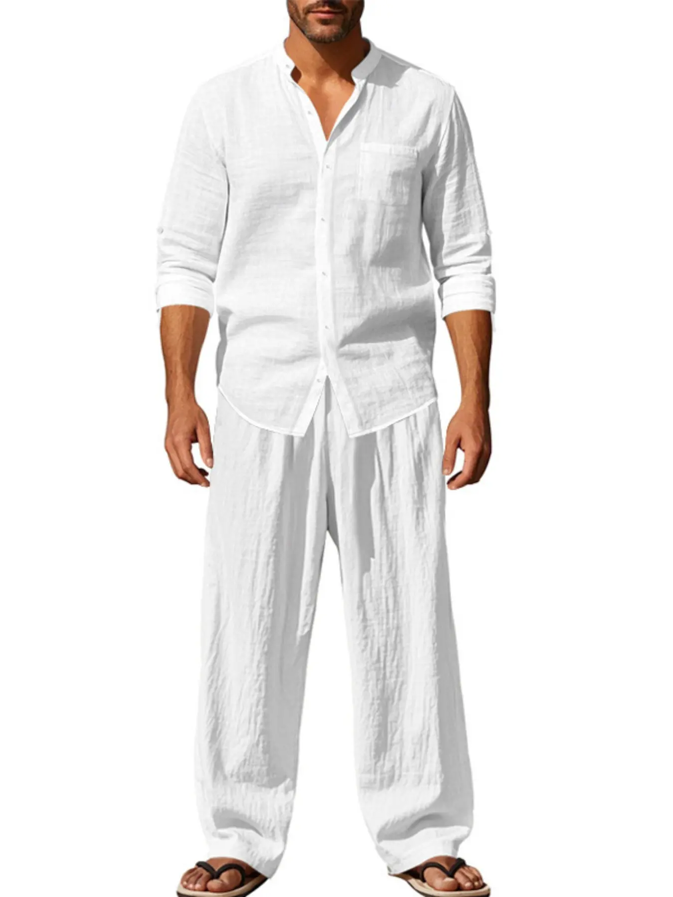 Men's two-piece set: adjustable long-sleeve casual shirt (with adjustable sleeve length and cuffs) and drawstring adjustable pocket pants. This full men's set is a 2025 new style clothes, perfect for autumn and winter, Menswear Outfit, Casual Clothing Set