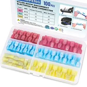 100 Pcs Nylon Spade Quick Disconnect Connectors Kit, Electrical Insulated Terminals, Male and Female Spade Wire Crimp Terminal Assortment Kit