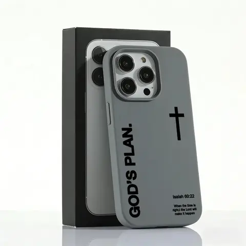 1PC Christian "God's Plan" Isaiah 60:22 Bible Verse Cross Cellphone Case, Heavy Duty Shockproof Large-Hole Liquid Silicone Skin-Friendly Cover for iPhone 17 Pro Max,16,15,14 Pro,13,12,11 Plus,Air,Pro - Secure Protection Accessory for Christian Users