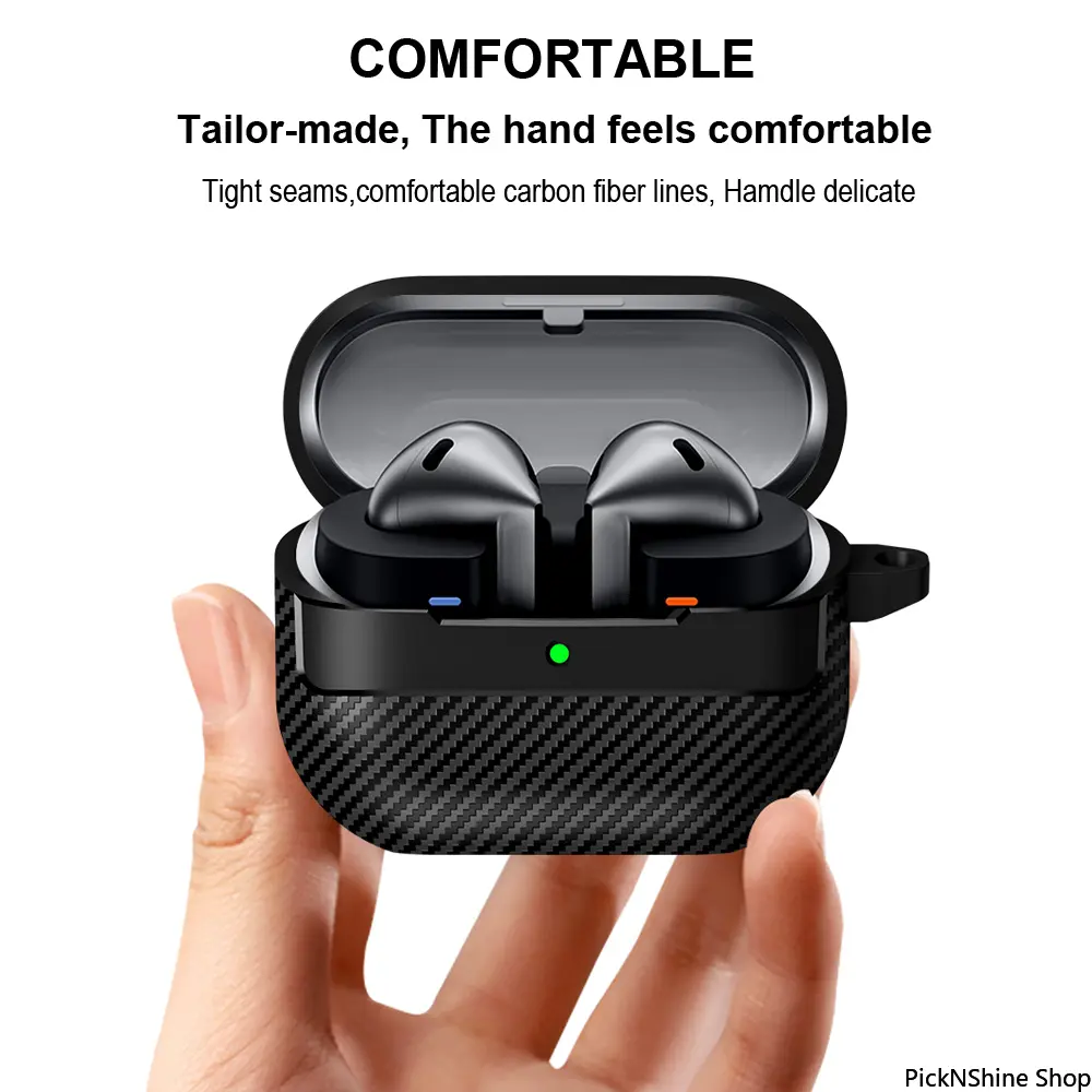 Carbon Fiber Earphone Cover Case with Keychain - Sturdy, Casual, Classic Fashion Accessory for Daily Carrying & Protection, Accessories, Fashion Unisex, Crash-Proof, Heavy Duty Protection, Audio Accessory