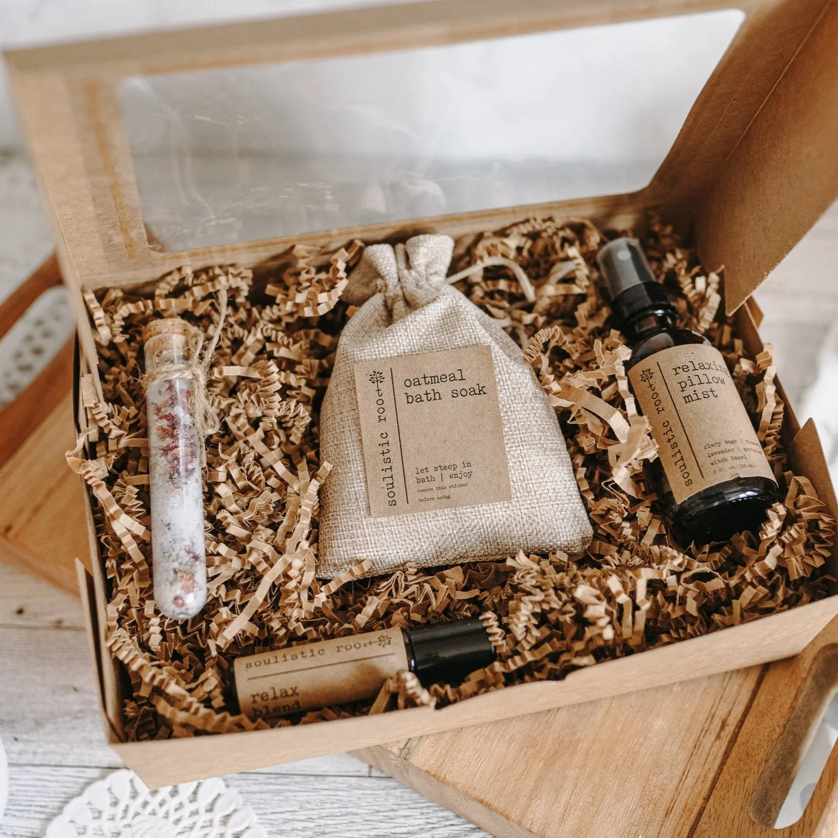 Relax & Renew Gift Set | Pillow Mist, Relax Roller, Oatmeal Soak & Rose Bath Salt