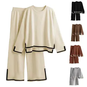 Kingapril Women Fall 2 Piece Lounge Set Outfits Sweatsuits Long Sleeve Sweater Tops Wide Leg Pants Knitted WomenswearGift