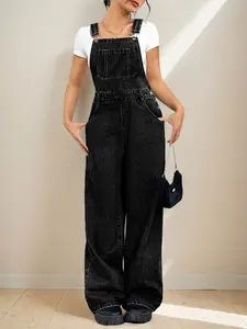 Flvsun Women's Breathable Denim Overalls - Sleeveless, Adjustable-Strap Polyester Cute Overalls for Women, Ideal for Daily Casual Wear