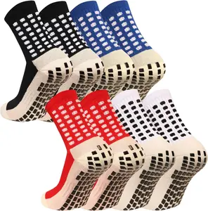 4Pairs Men's Grip Soccer Socks Anti Slip Sports Socks – Non Slip Football & Basketball Training Socks, Breathable Workout Socks with Cushion Support for Gym, Running, and Outdoor Activities